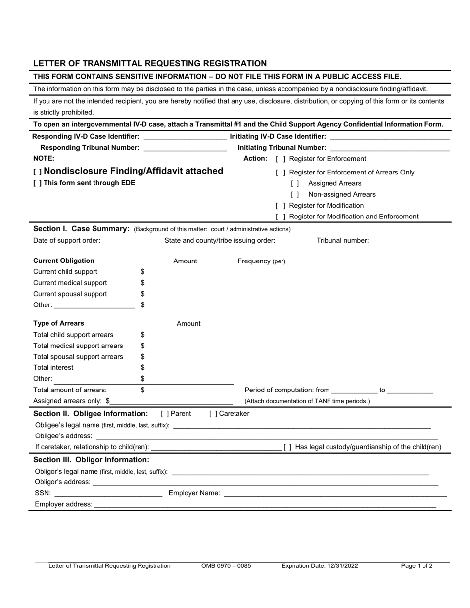 Letter of Transmittal Requesting Registration, Page 1