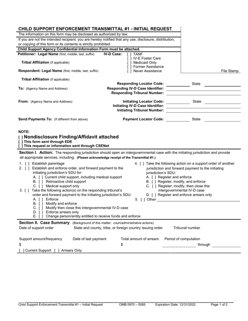 Child Support Enforcement Transmittal #1 - Initial Request