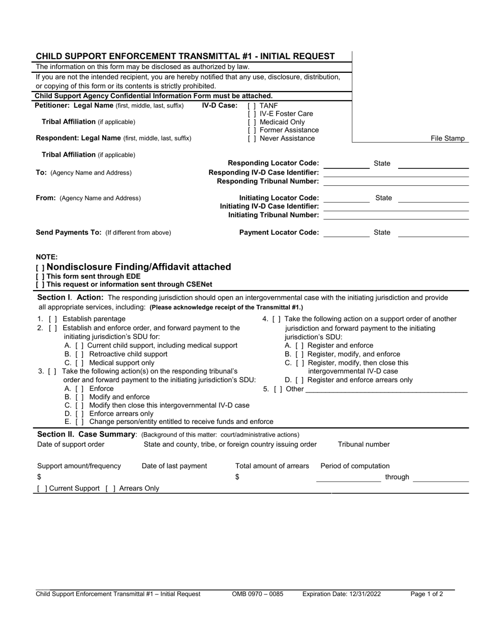 Child Support Enforcement Transmittal #1 - Initial Request, Page 1