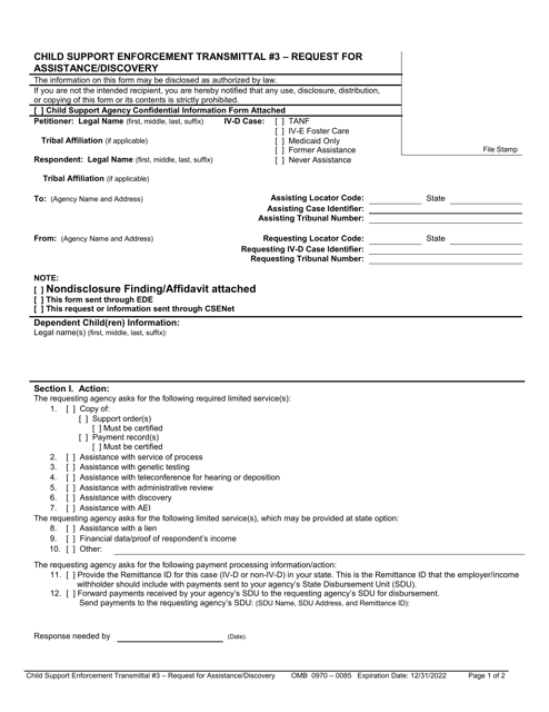 Child Support Enforcement Transmittal #3 - Request for Assistance / Discovery Download Pdf