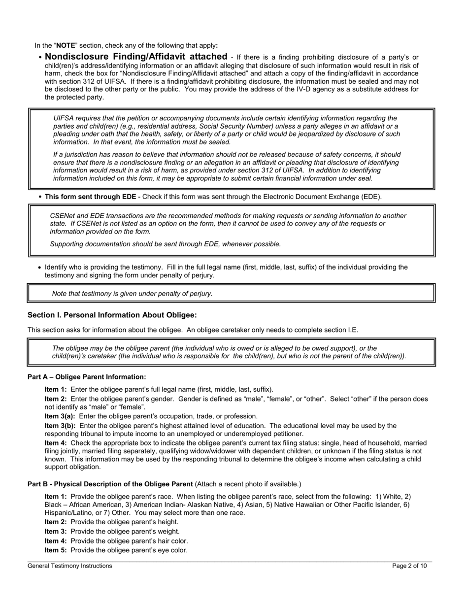 Instructions for General Testimony, Page 2