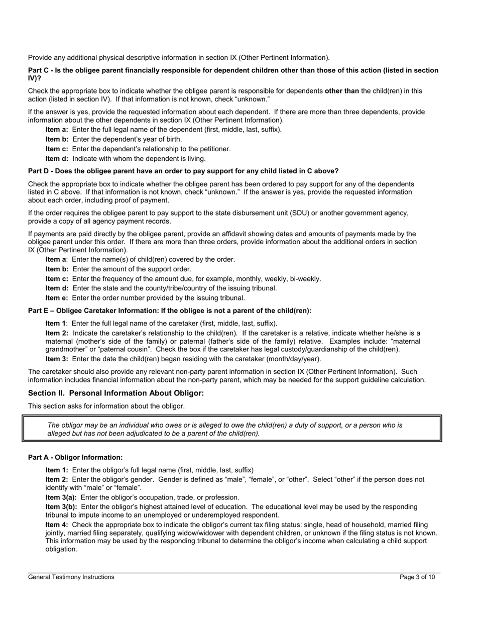 Instructions for General Testimony, Page 3