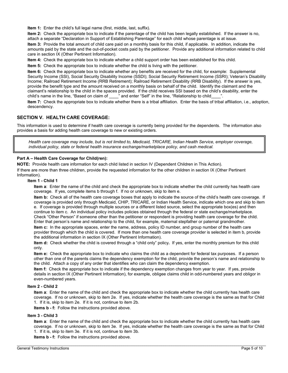 Instructions for General Testimony, Page 5