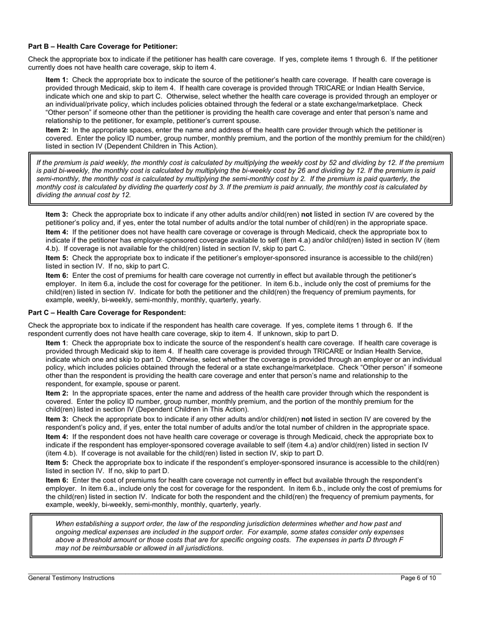 Instructions for General Testimony, Page 6
