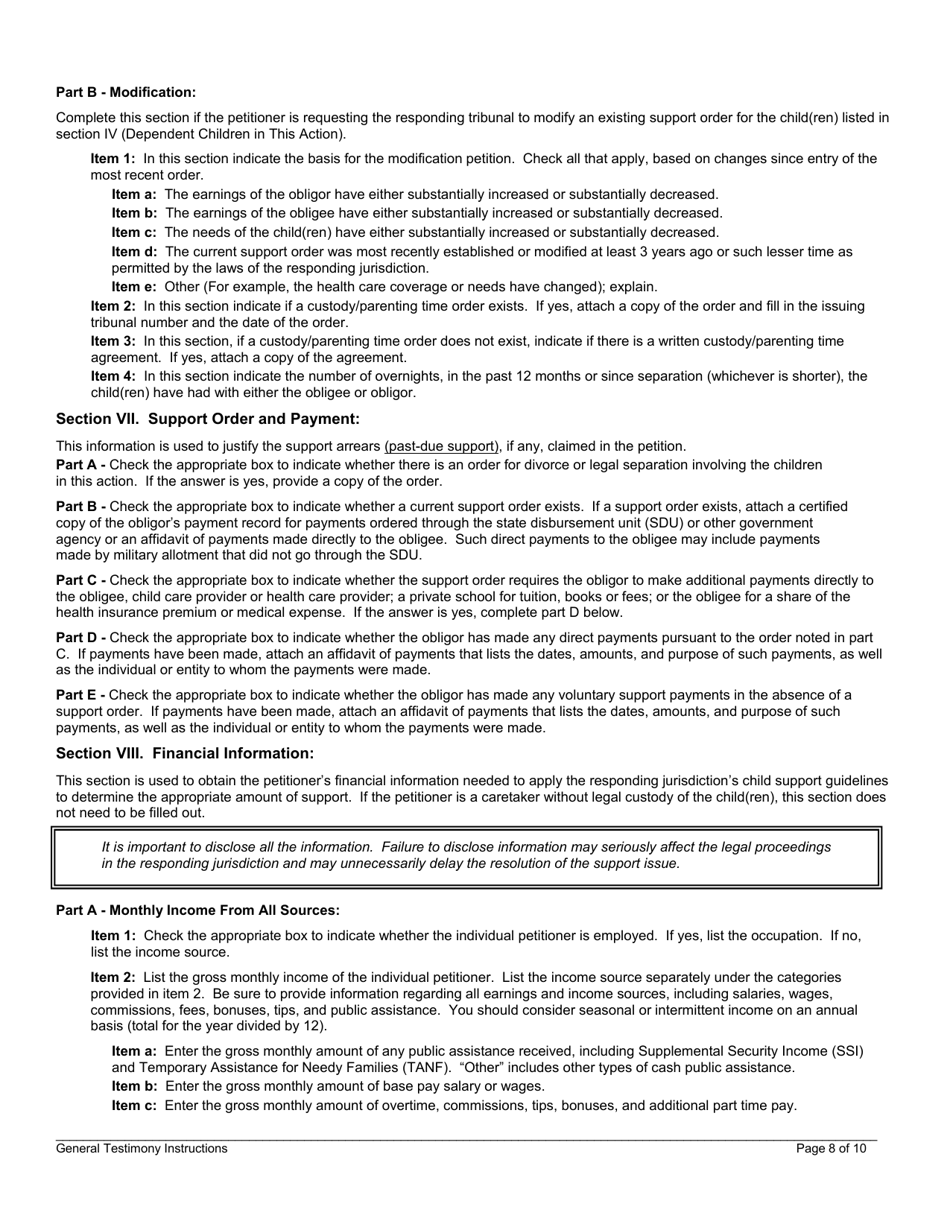 Instructions for General Testimony, Page 8