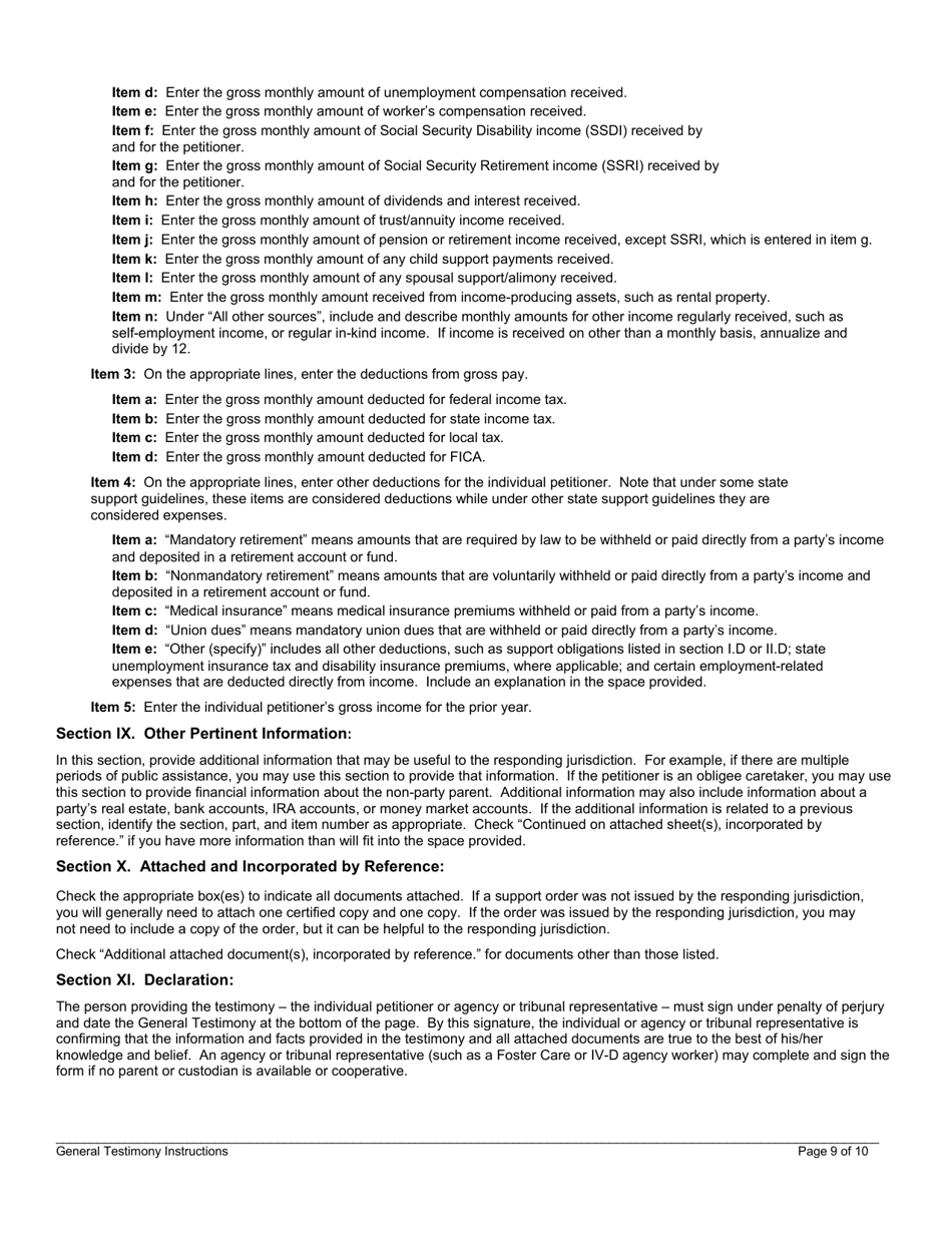 Instructions for General Testimony, Page 9