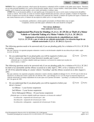 Document preview: Form 11168 Supplemental Plea Form for Eluding (N.j.s.a. 2c:29-2b) or Theft of a Motor Vehicle or Unlawful Taking of a Motor Vehicle (N.j.s.a. 2c:20-2.1) - New Jersey (English/Spanish)