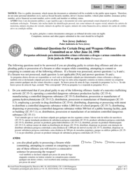 Document preview: Form 11169 Additional Questions for Certain Drug and Weapons Offenses Committed on or After June 24, 1998 - New Jersey (English/Portuguese)