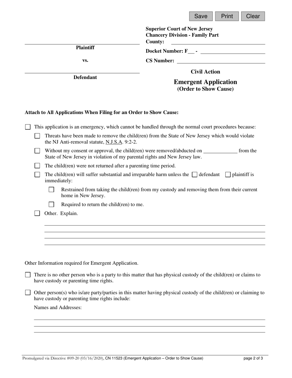 Form 11523 Download Fillable PDF or Fill Online Emergent Application ...