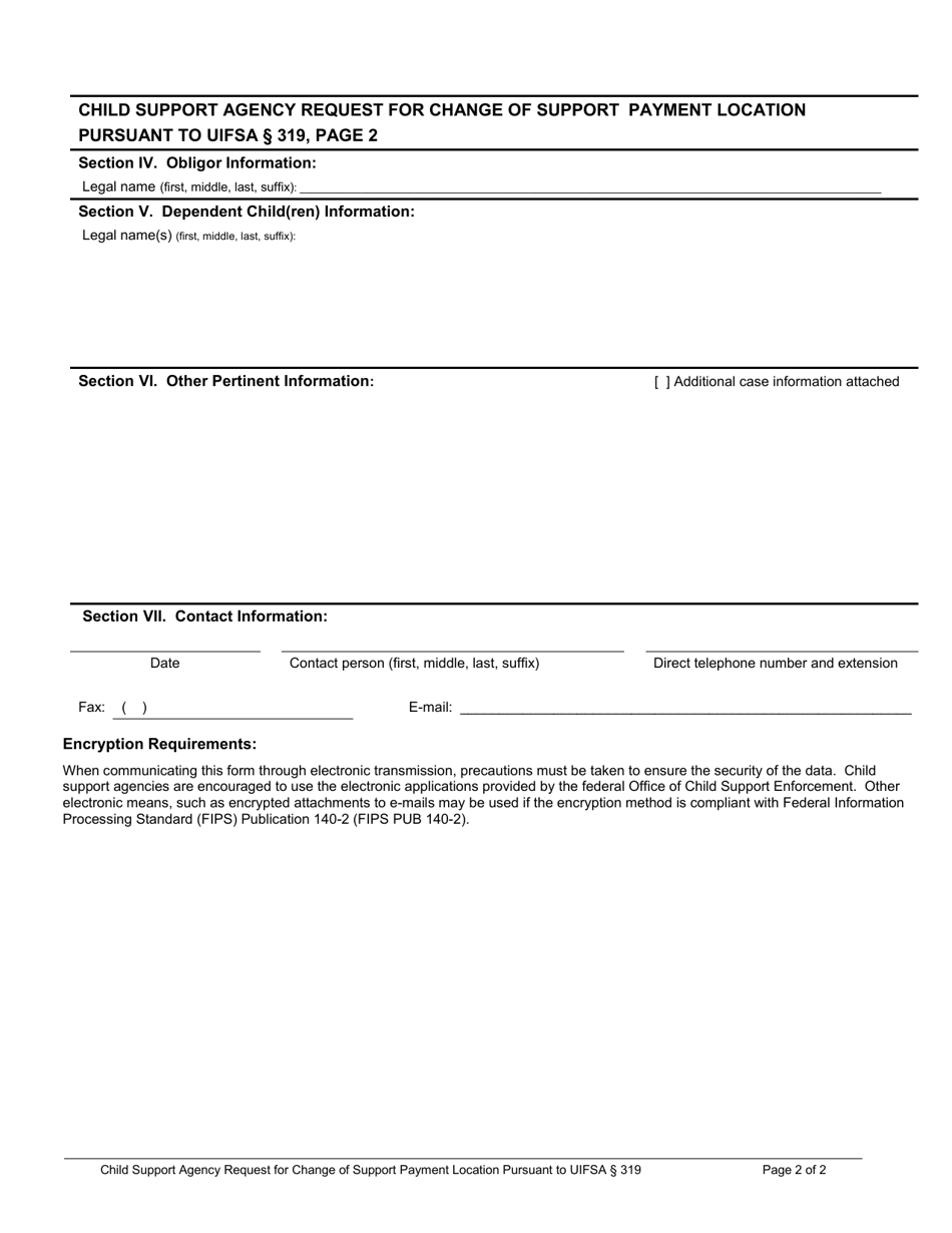 Child Support Agency Request for Change of Support Payment Location Pursuant to Uifsa 319, Page 2