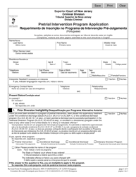 Document preview: Form 12305 Pretrial Intervention Program Application - New Jersey (English/Portuguese)