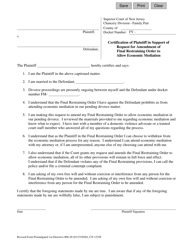 Document preview: Form 12358 Certification of Plaintiff in Support of Request for Amendment of Final Restraining Order (Fro) to Allow Economic Mediation - New Jersey