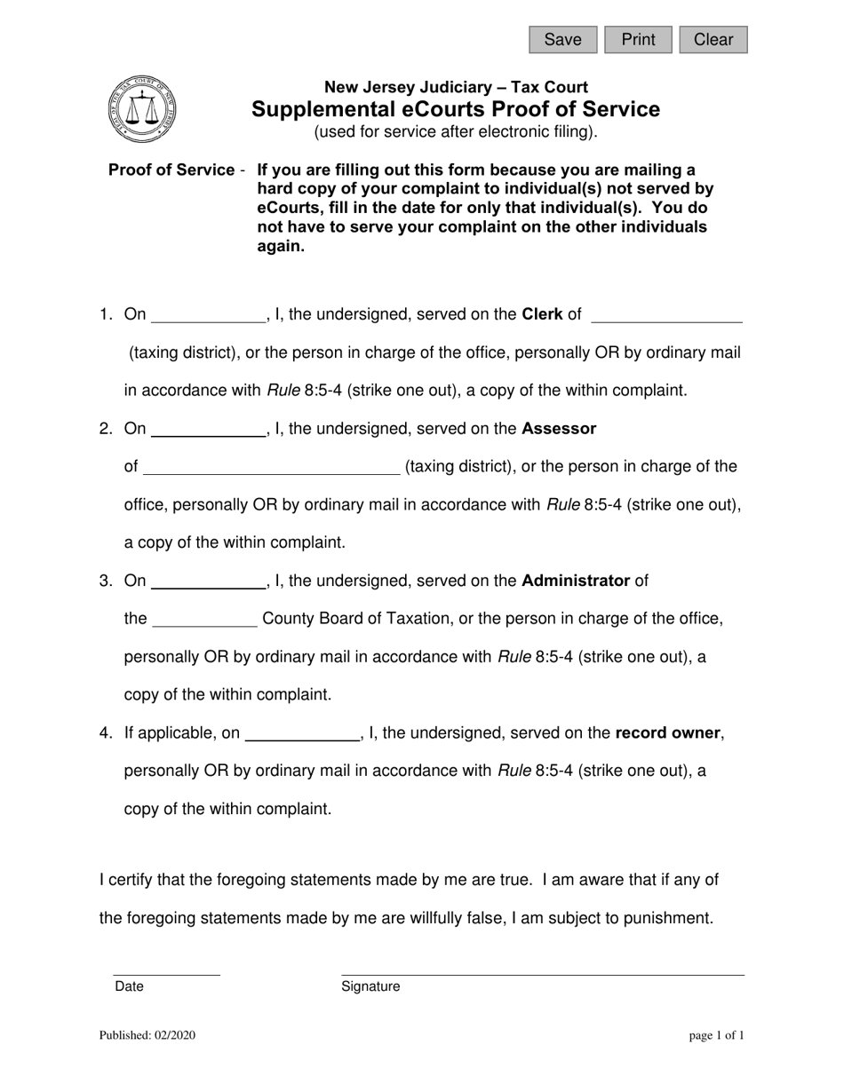 Supplemental Ecourts Proof of Service - New Jersey, Page 1