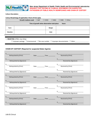 Form LAB-5 CLINICAL Request for Testing of Clinical Specimens for Suspected Pathogens of Public Health Significance and Chain of Custody - New Jersey, Page 2