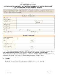 Form SUD-A1 &quot;Attestation for Compliance With Waiver Requirements to Provide Medications for the Treatment of Substance Use Disorder&quot; - New Jersey