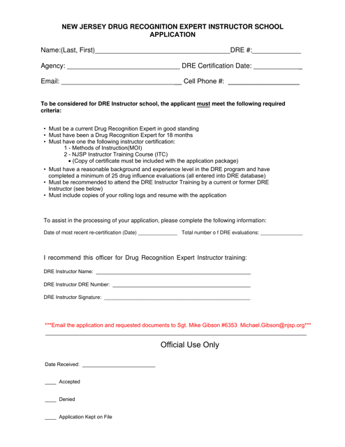 New Jersey Drug Recognition Expert Instructor School Application - New Jersey Download Pdf