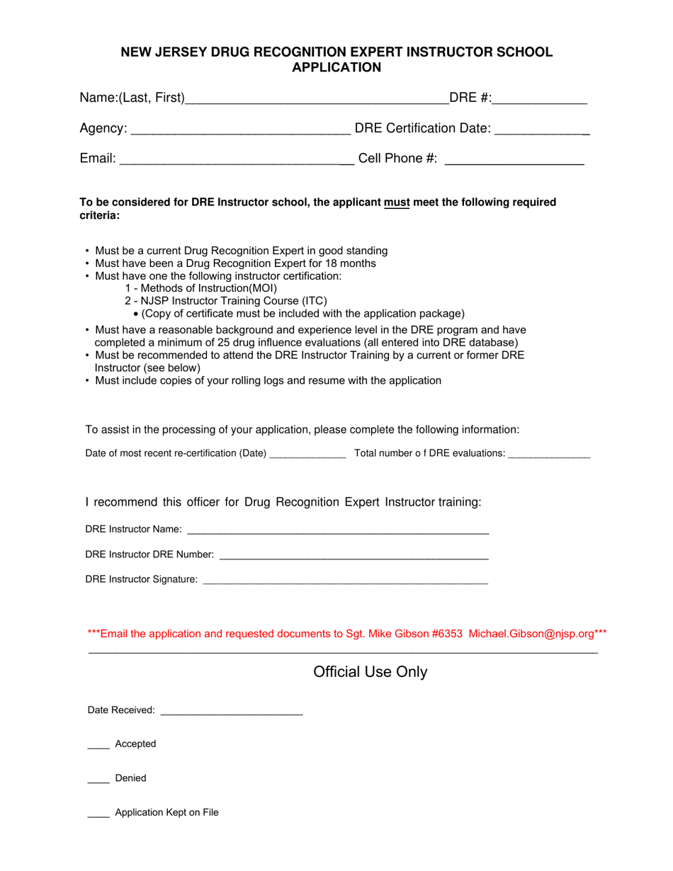 New Jersey Drug Recognition Expert Instructor School Application - New Jersey, Page 1