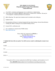 Document preview: Form S.P.042 Drug Recognition Expert Recertification Check-Off Form - New Jersey
