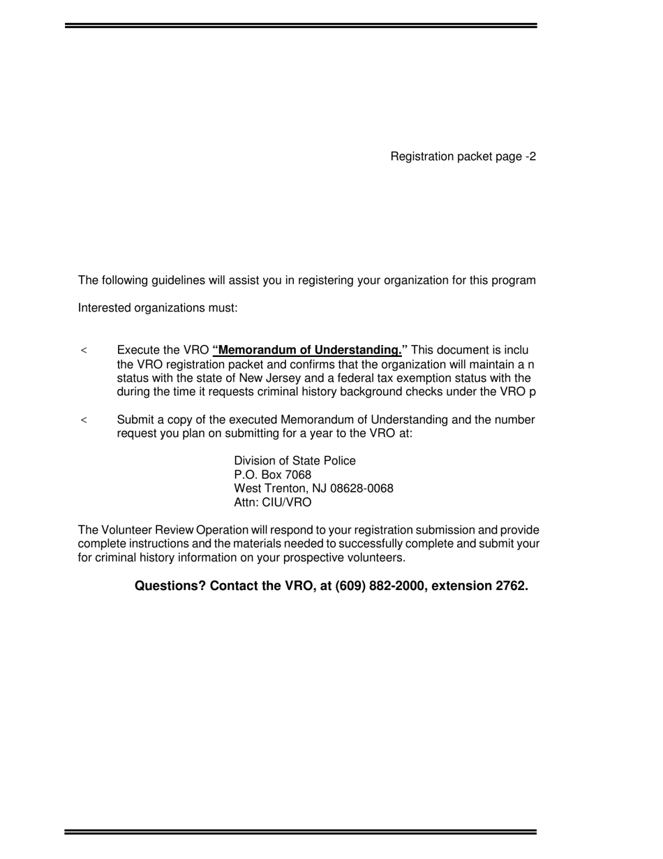 Registration Packet for the Volunteer Review Operation (Vro) - New Jersey, Page 2