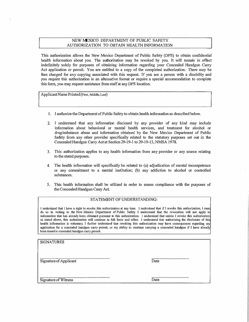 New Mexico Authorization to Obtain Health Information Download Fillable