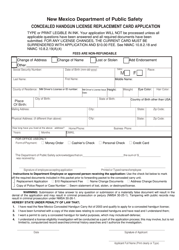 Concealed Handgun License Replacement Card Application - New Mexico