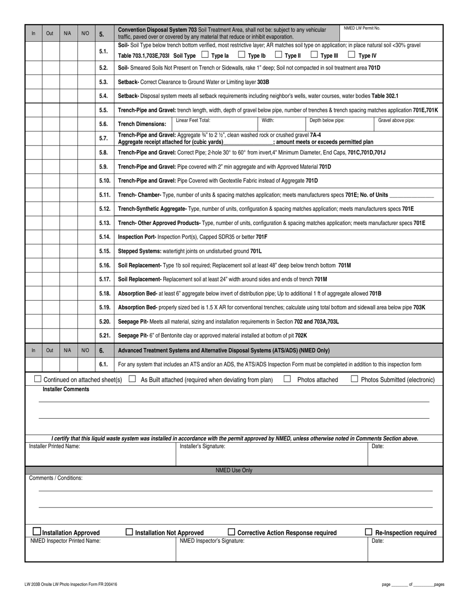 Form LW203B Onsite Liquid Waste Photo Inspection Form - New Mexico, Page 2