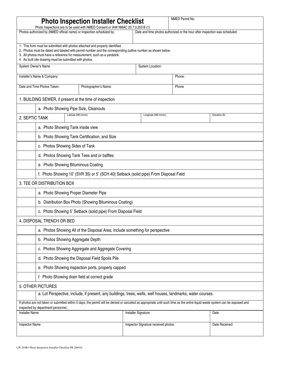 Form LW203B Onsite Liquid Waste Photo Inspection Form - New Mexico, Page 3