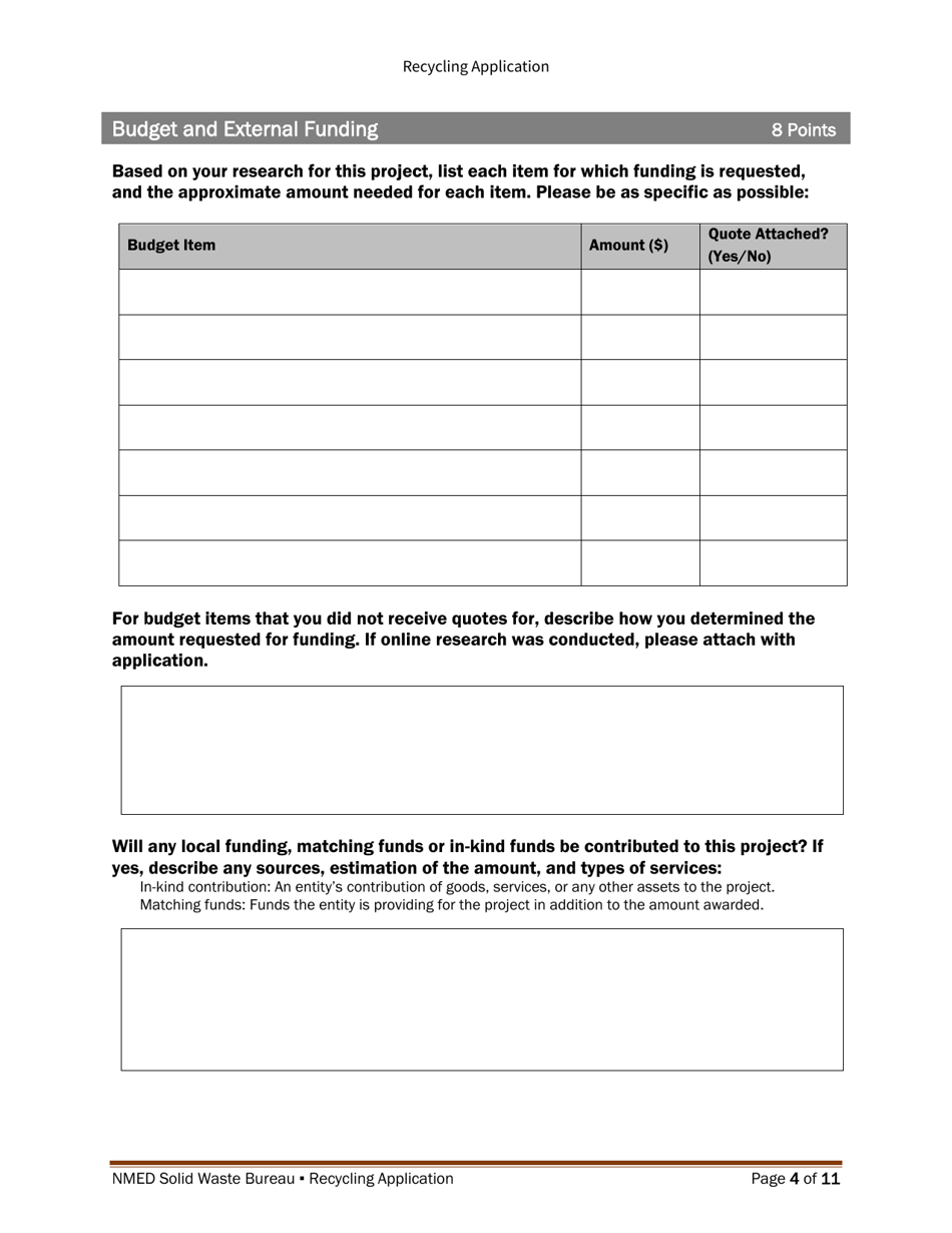 Recycling and Illegal Dumping Grant Application Form - New Mexico, Page 13