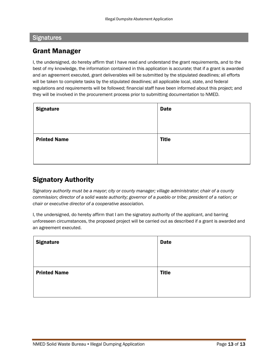 Illegal Dumpsite Abatement Application - New Mexico, Page 22