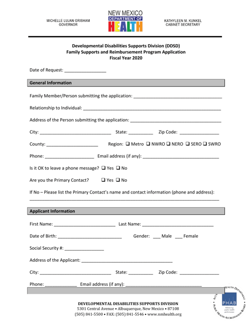Family Supports and Reimbursement Program Application - New Mexico Download Pdf