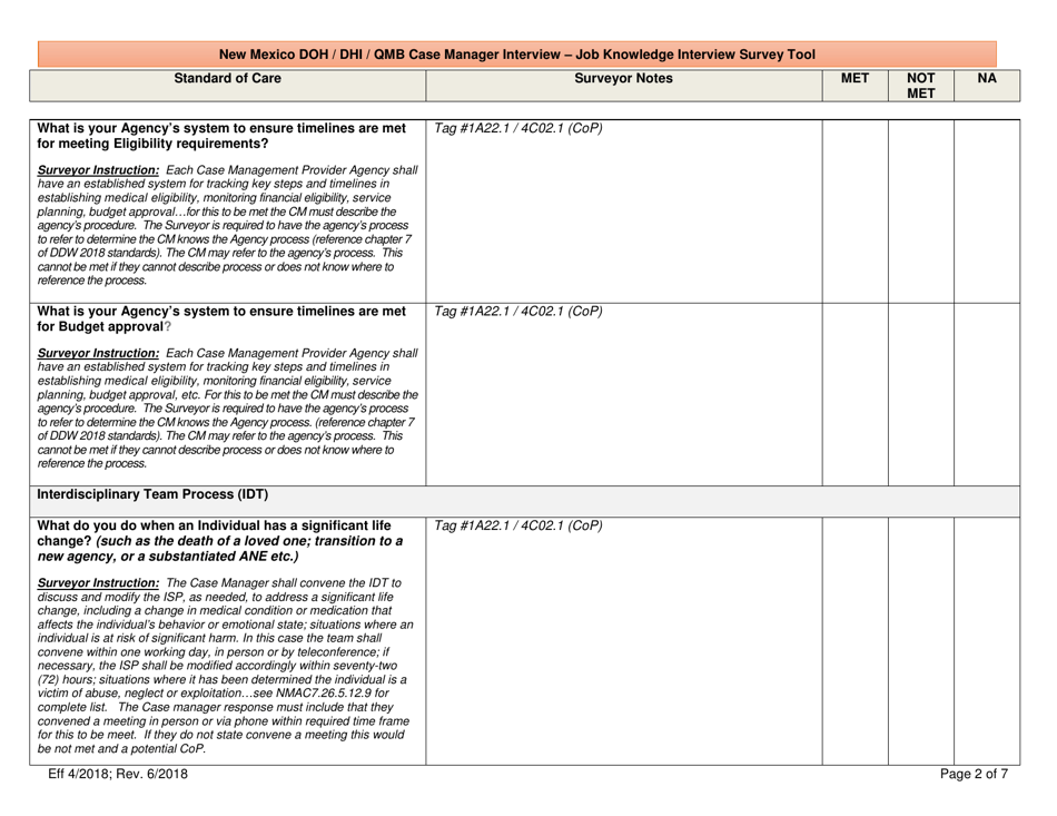 New Mexico Doh / Dhi / Qmb Case Manager Interview - Job Knowledge Interview Survey Tool - New Mexico, Page 2
