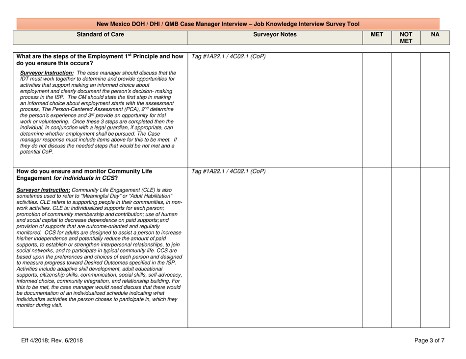 New Mexico Doh / Dhi / Qmb Case Manager Interview - Job Knowledge Interview Survey Tool - New Mexico, Page 3