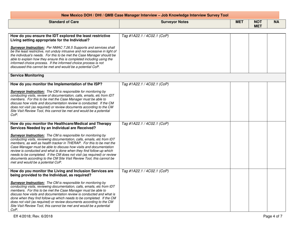 New Mexico Doh / Dhi / Qmb Case Manager Interview - Job Knowledge Interview Survey Tool - New Mexico, Page 4