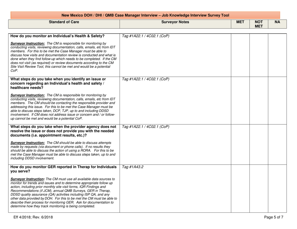 New Mexico Doh / Dhi / Qmb Case Manager Interview - Job Knowledge Interview Survey Tool - New Mexico, Page 5