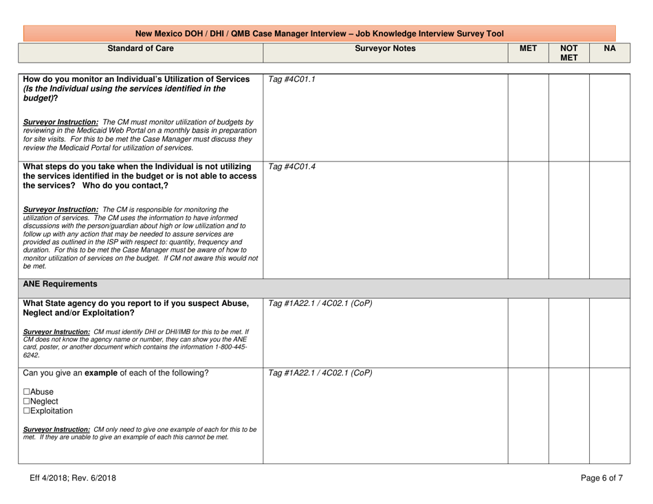 New Mexico Doh / Dhi / Qmb Case Manager Interview - Job Knowledge Interview Survey Tool - New Mexico, Page 6