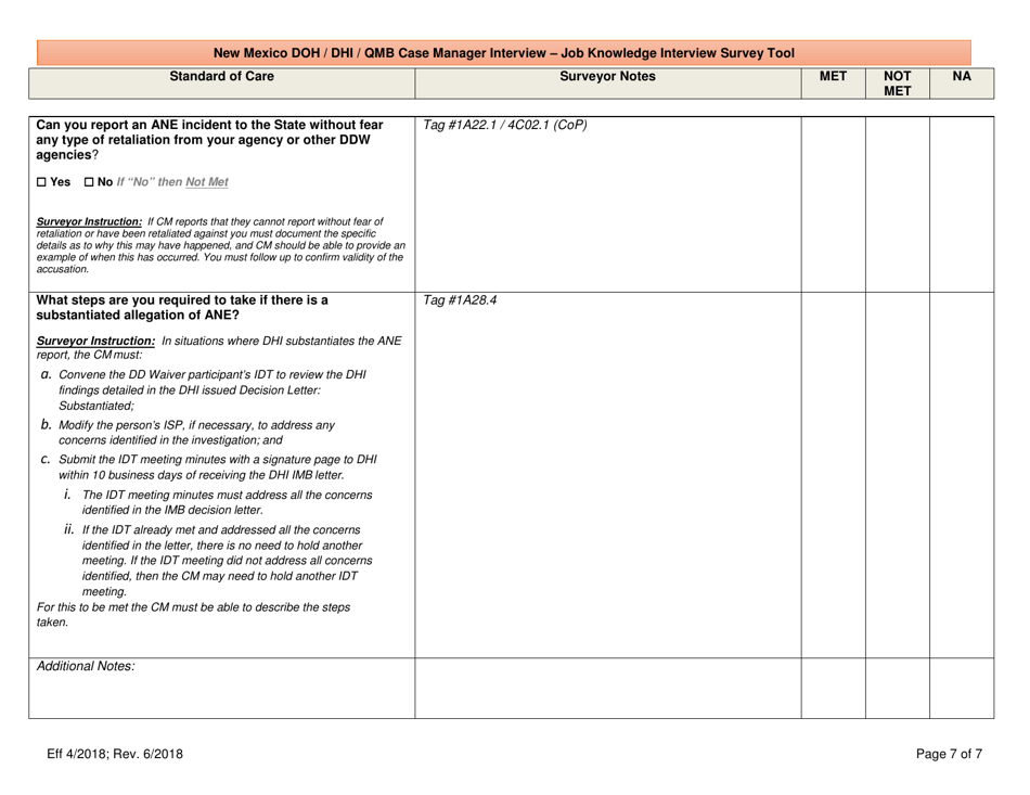 New Mexico Doh / Dhi / Qmb Case Manager Interview - Job Knowledge Interview Survey Tool - New Mexico, Page 7