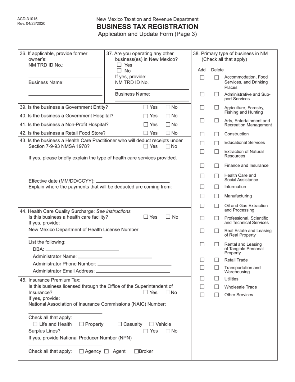 Form Acd 31015 Fill Out Sign Online And Download Printable Pdf New Mexico Templateroller 0707