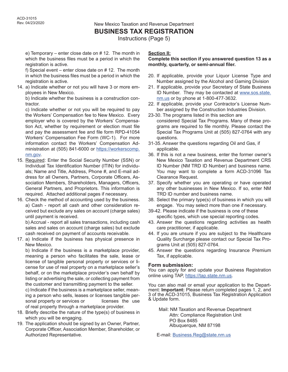 Form Acd 31015 Fill Out Sign Online And Download Printable Pdf New Mexico Templateroller 6543