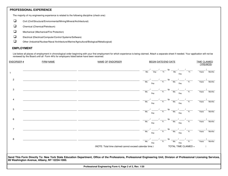 Professional Engineering Form 4 Report of Professional Experience - New York, Page 2