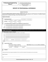 Professional Engineering Form 4 &quot;Report of Professional Experience&quot; - New York