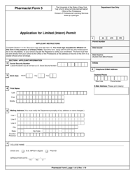Pharmacist Form 5 &quot;Application for Limited (Intern) Permit&quot; - New York