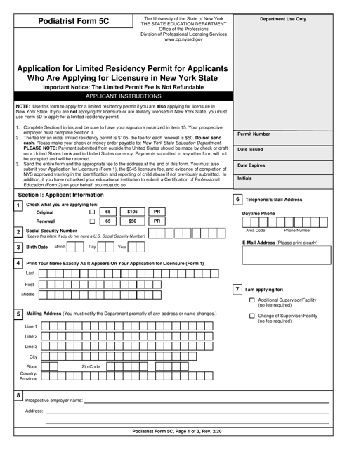 Podiatrist Form 5C  Printable Pdf