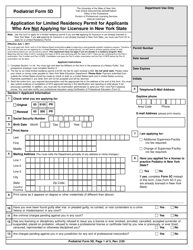 Podiatrist Form 5D Application for Limited Residency Permit for Applicants Who Are Not Applying for Licensure in New York State - New York
