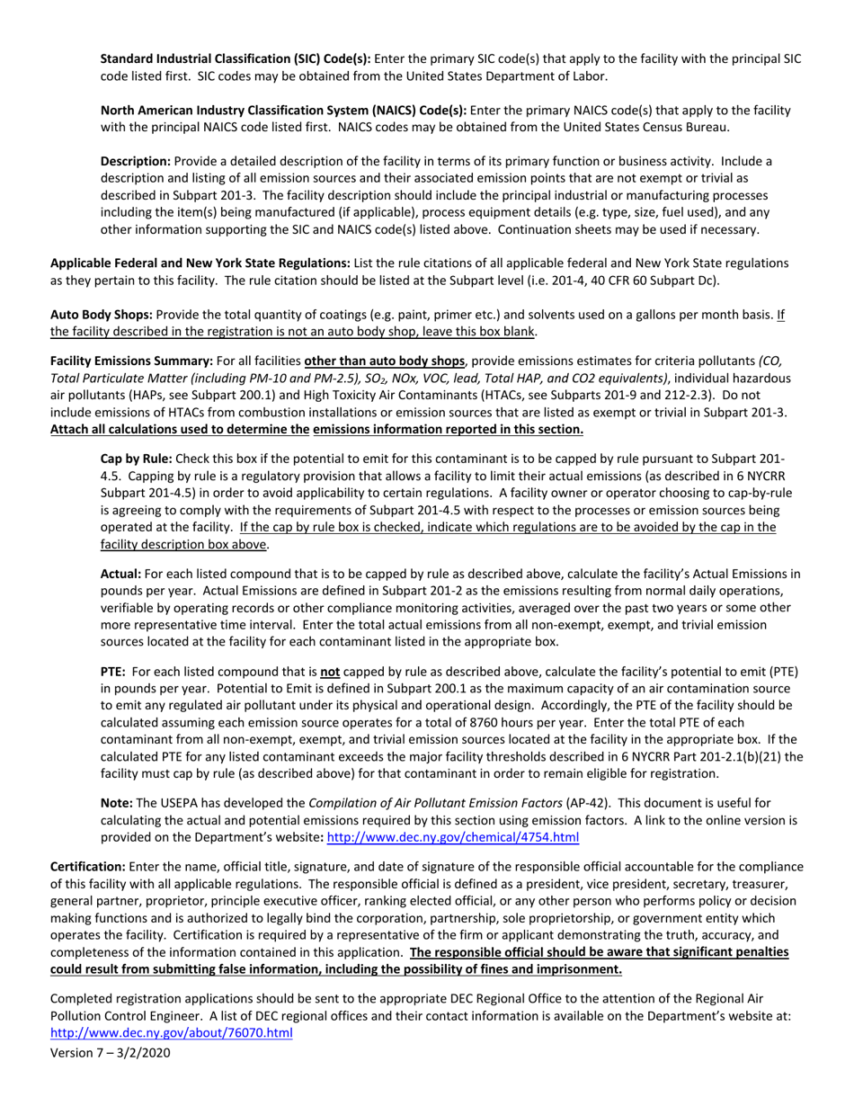 Air Facility Registration Application - New York, Page 2