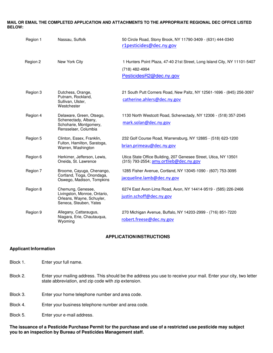 Restricted Use Pesticide Purchase Permit Application - New York, Page 3