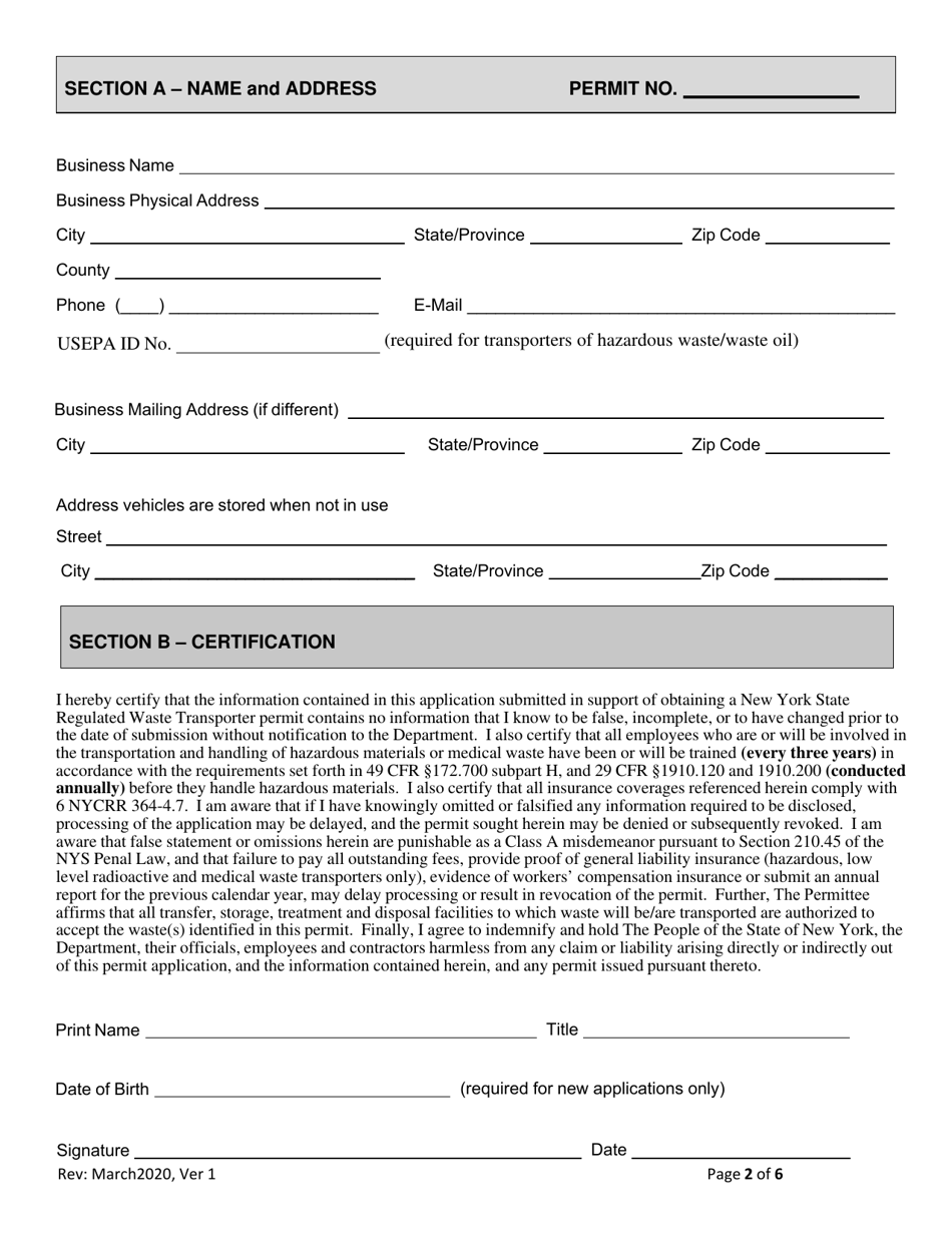 6 Nycrr Parts 364 / 381 Waste Transporter Permit Application - New York, Page 2