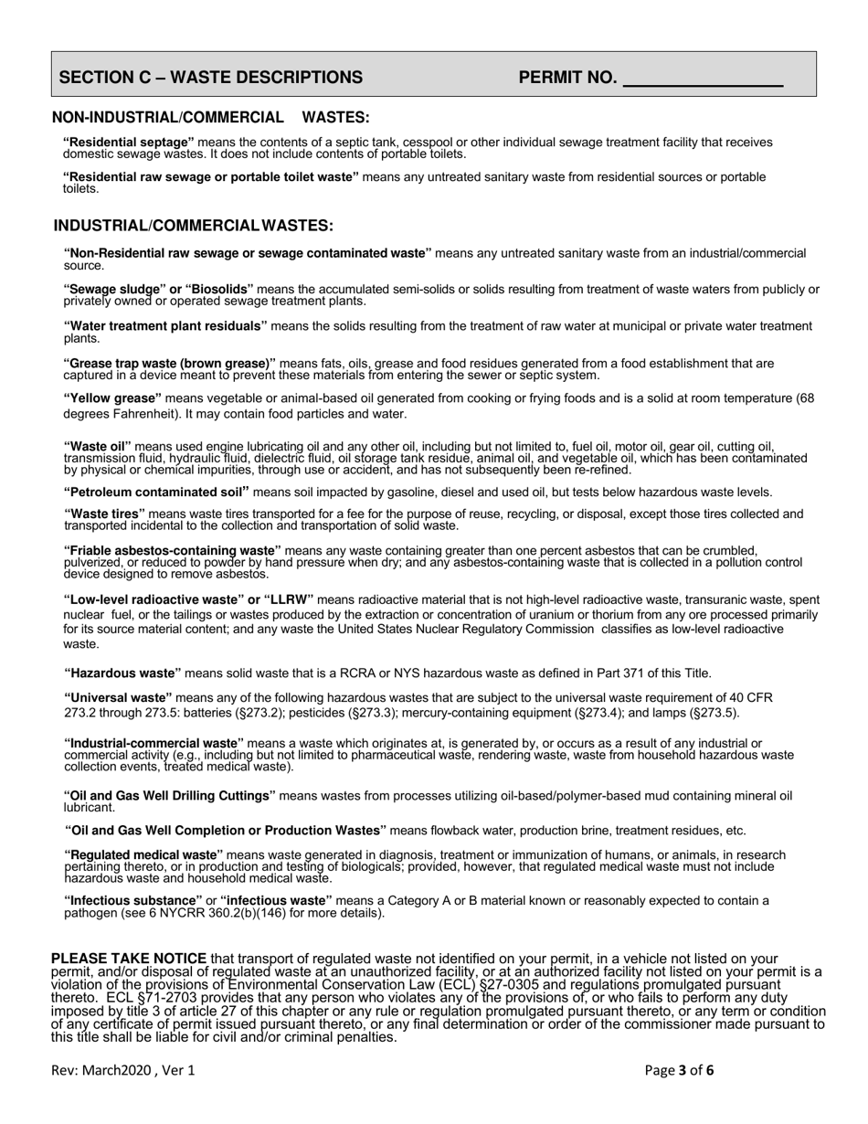 6 Nycrr Parts 364 / 381 Waste Transporter Permit Application - New York, Page 3