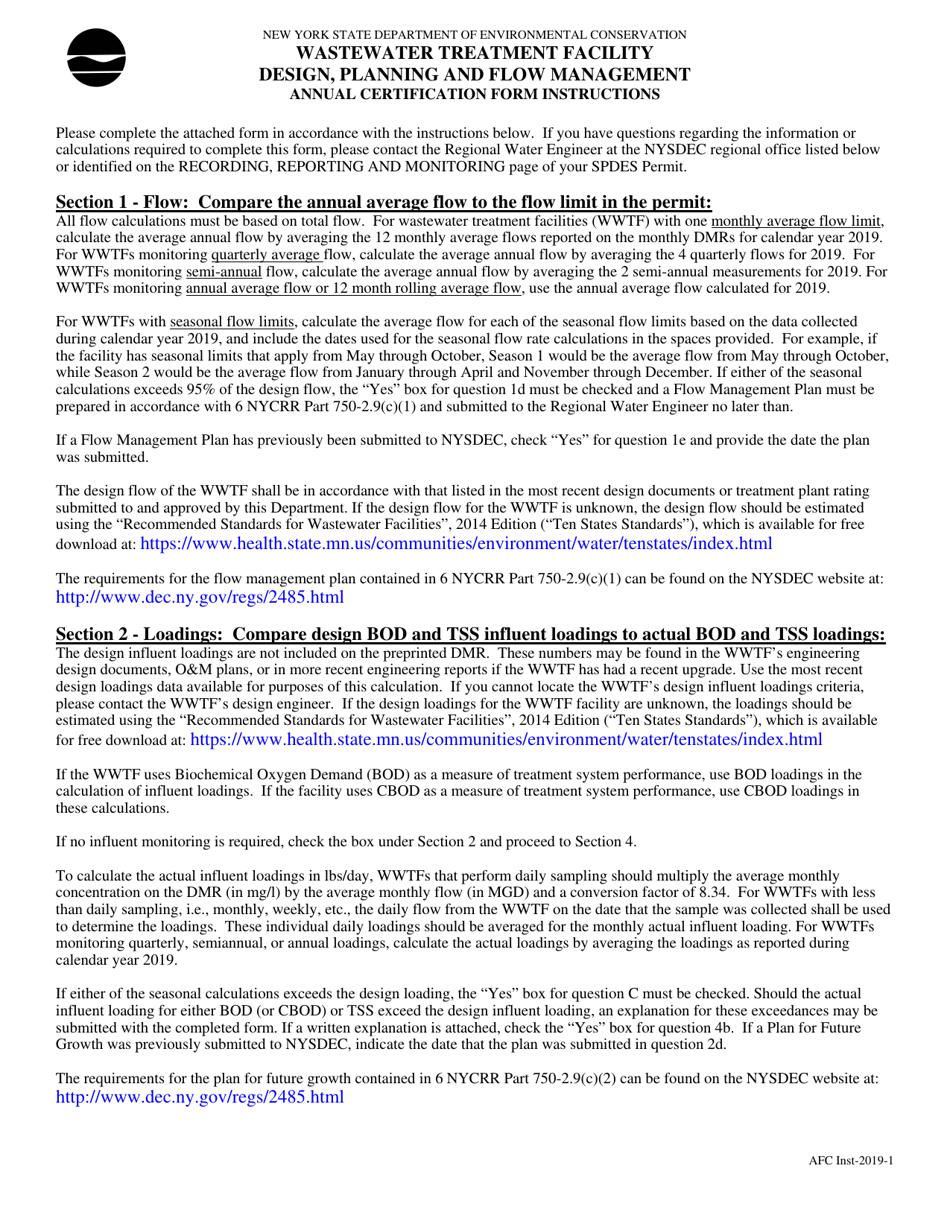 Wastewater Treatment Facility Design, Planning and Flow Management Annual Certification Form - New York, Page 3