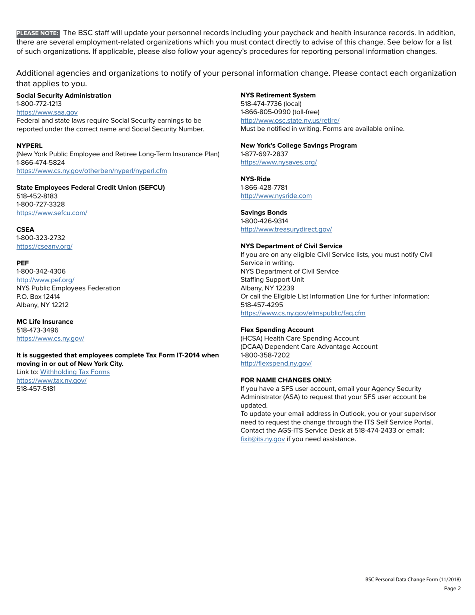 Personal Data Change Form - New York, Page 2