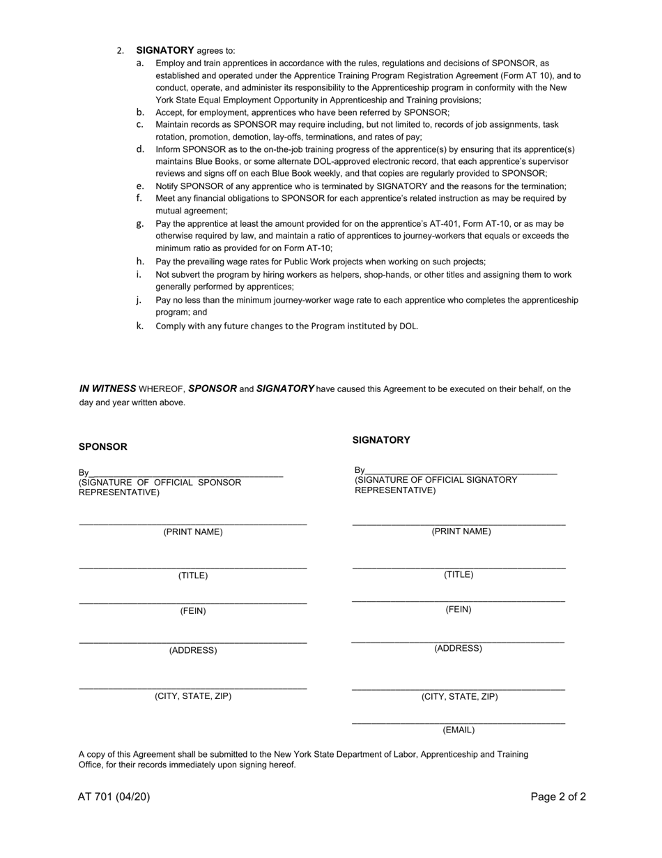 Form AT701 Download Fillable PDF or Fill Online Ancillary Group-Sponsor ...